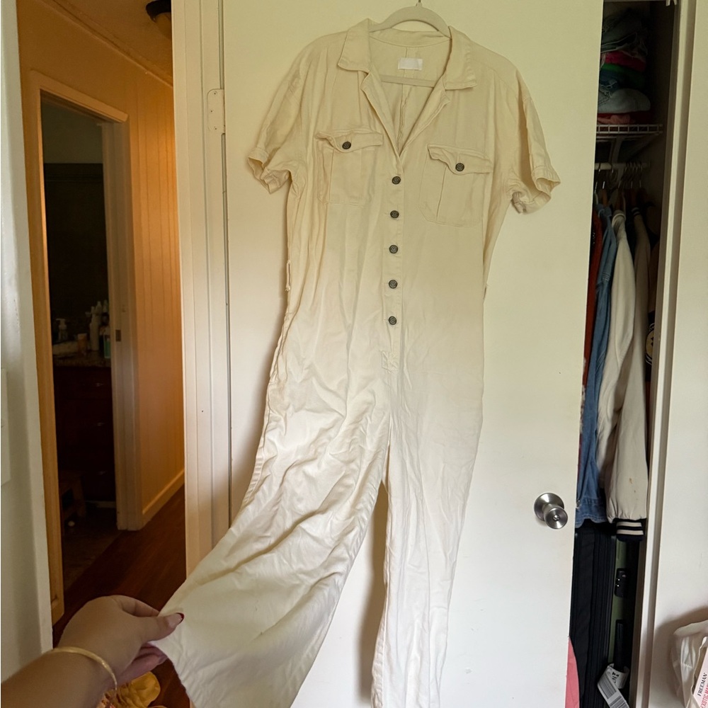 Boyish denim white jumpsuit